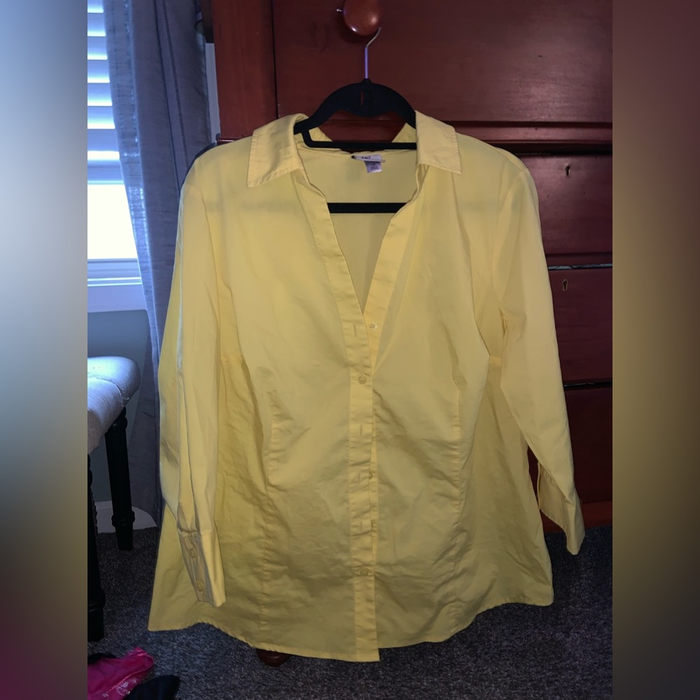Yellow button up shirt